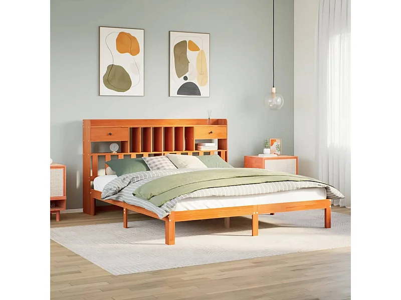 Letto Libreria senza Materasso Marrone Cera 180x200 cm in Pino