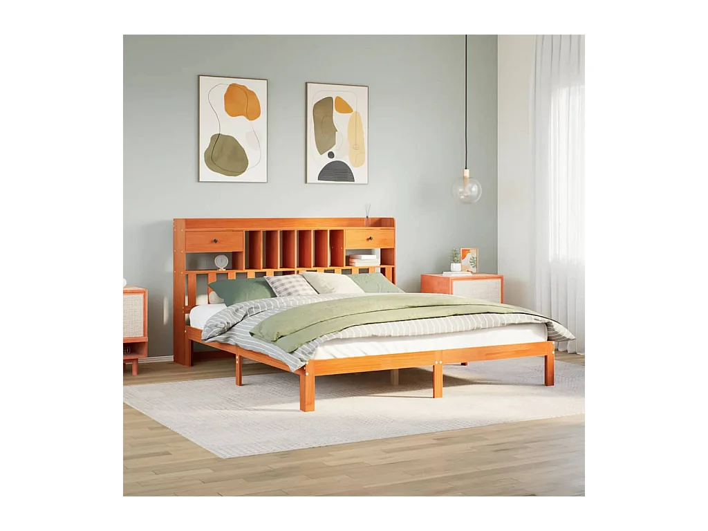 Letto Libreria senza Materasso Marrone Cera 180x200 cm in Pino