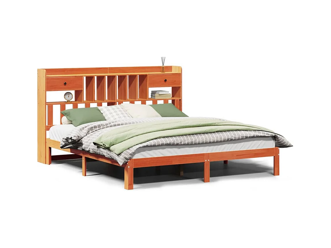 Letto Libreria senza Materasso Marrone Cera 180x200 cm in Pino