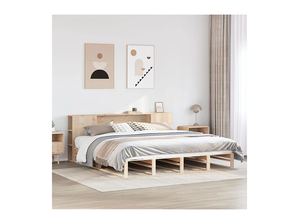Bed met boekenkast zonder matras massief hout 180x200 cm