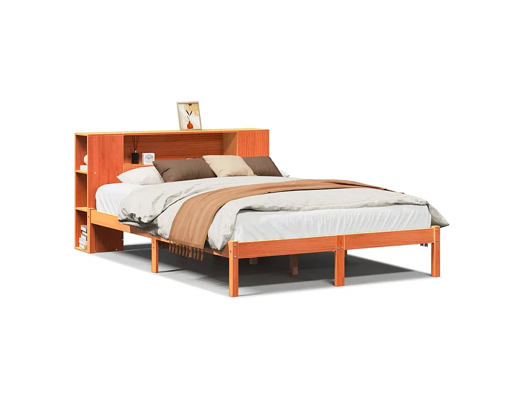 Letto Libreria senza Materasso Marrone Cera 140x190 cm in Pino