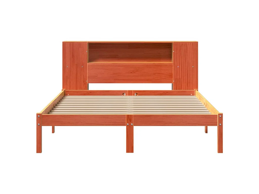 Letto Libreria senza Materasso Marrone Cera 140x190 cm in Pino
