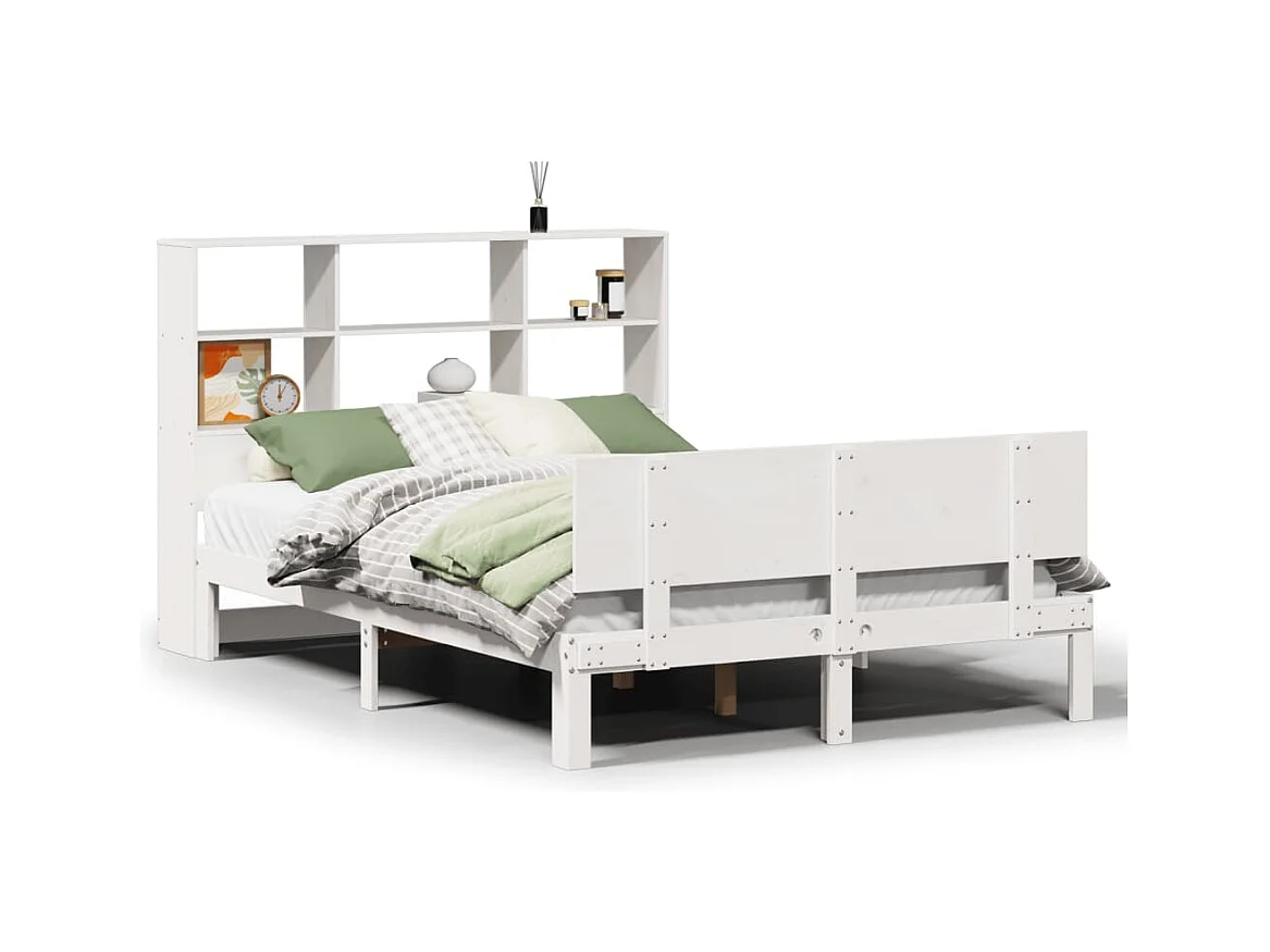 Lit bibliothèque sans matelas blanc 140x200 cm bois pin massif