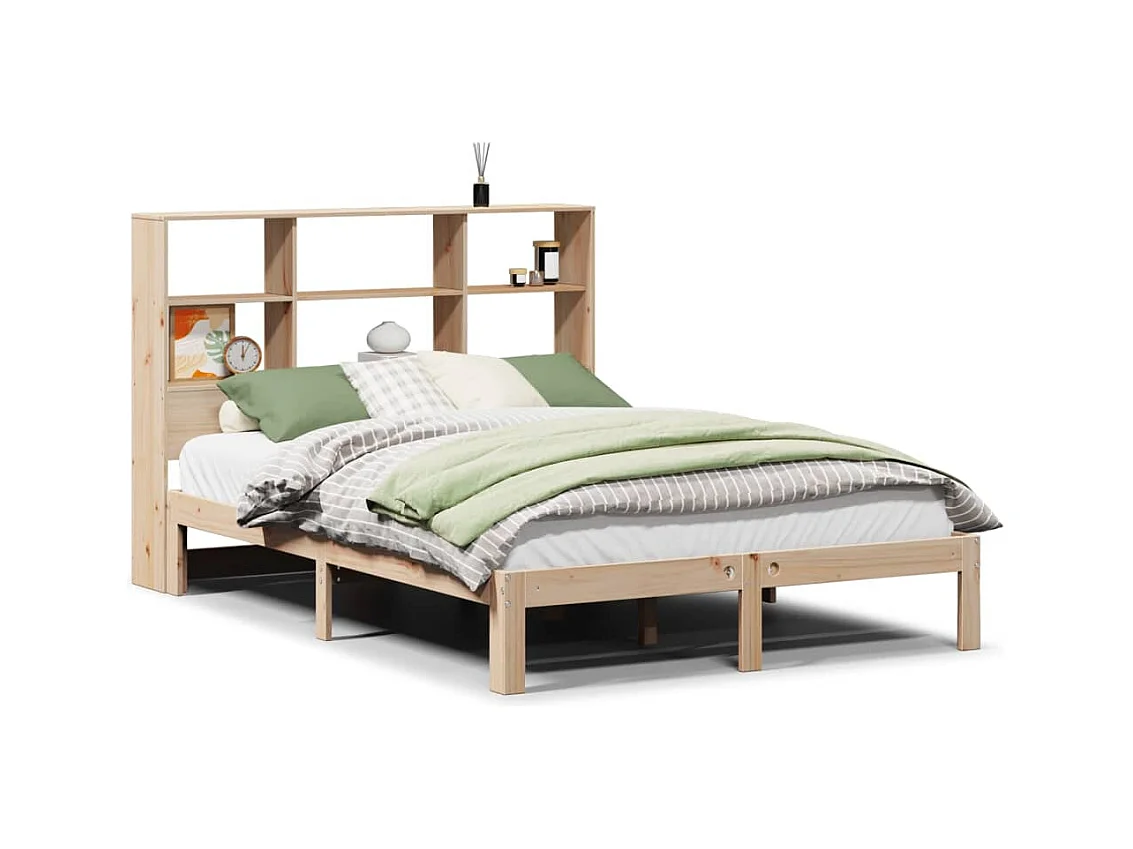 Lit bibliothèque sans matelas 160x200 cm bois massif de pin