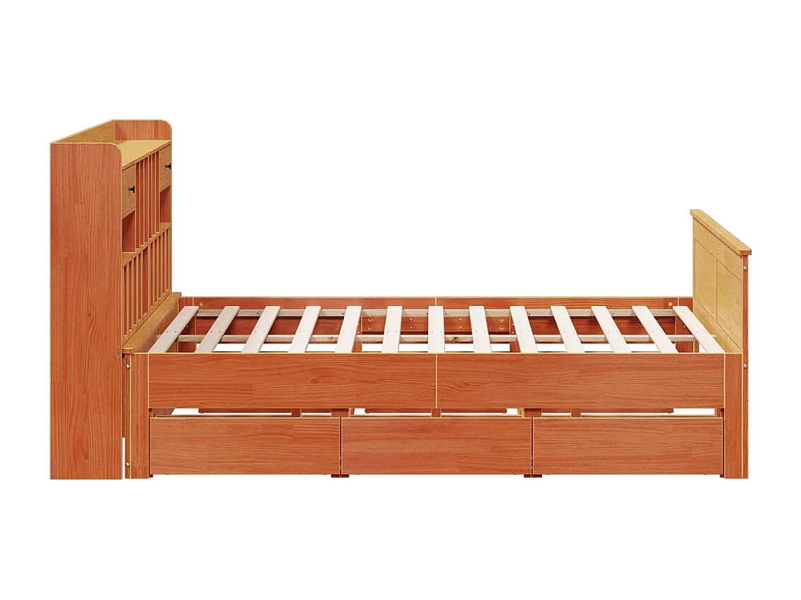 Massivholzbett mit Regal ohne Matratze Wachsbraun 200x200 cm