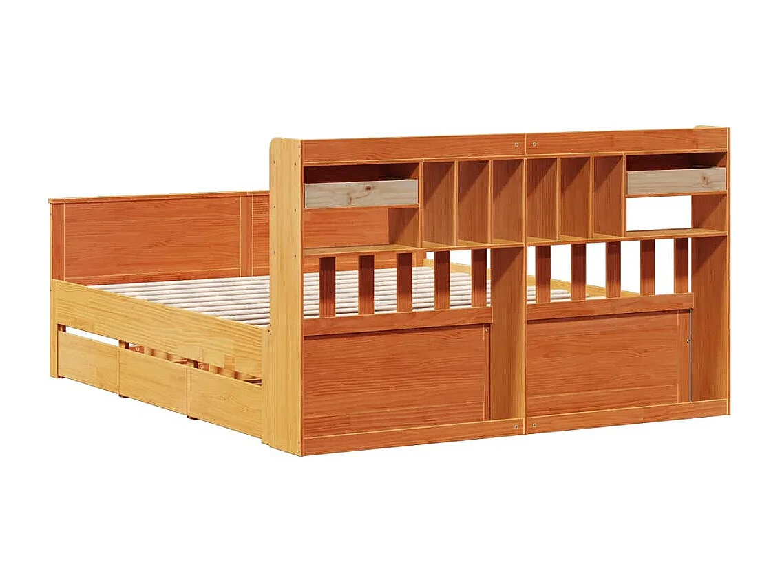 Massivholzbett mit Regal ohne Matratze Wachsbraun 200x200 cm