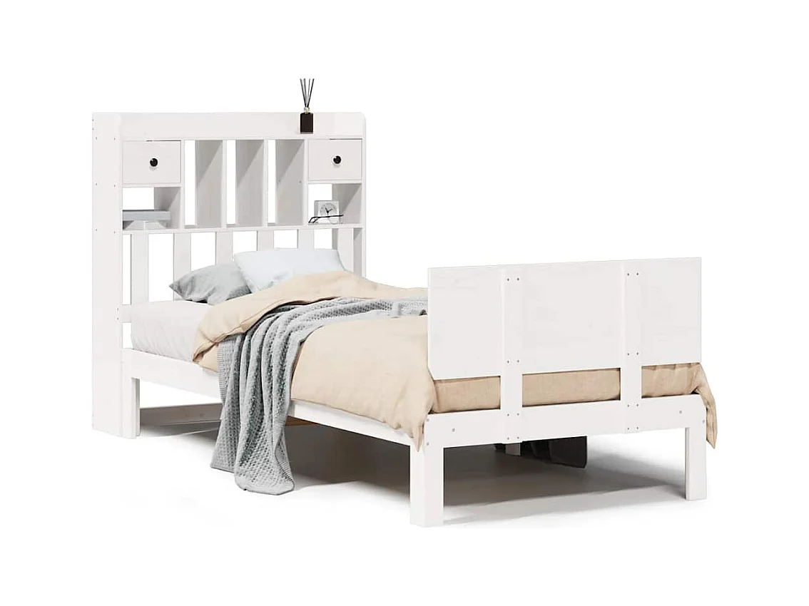 Lit bibliothèque sans matelas blanc 75x190cm bois de pin massif