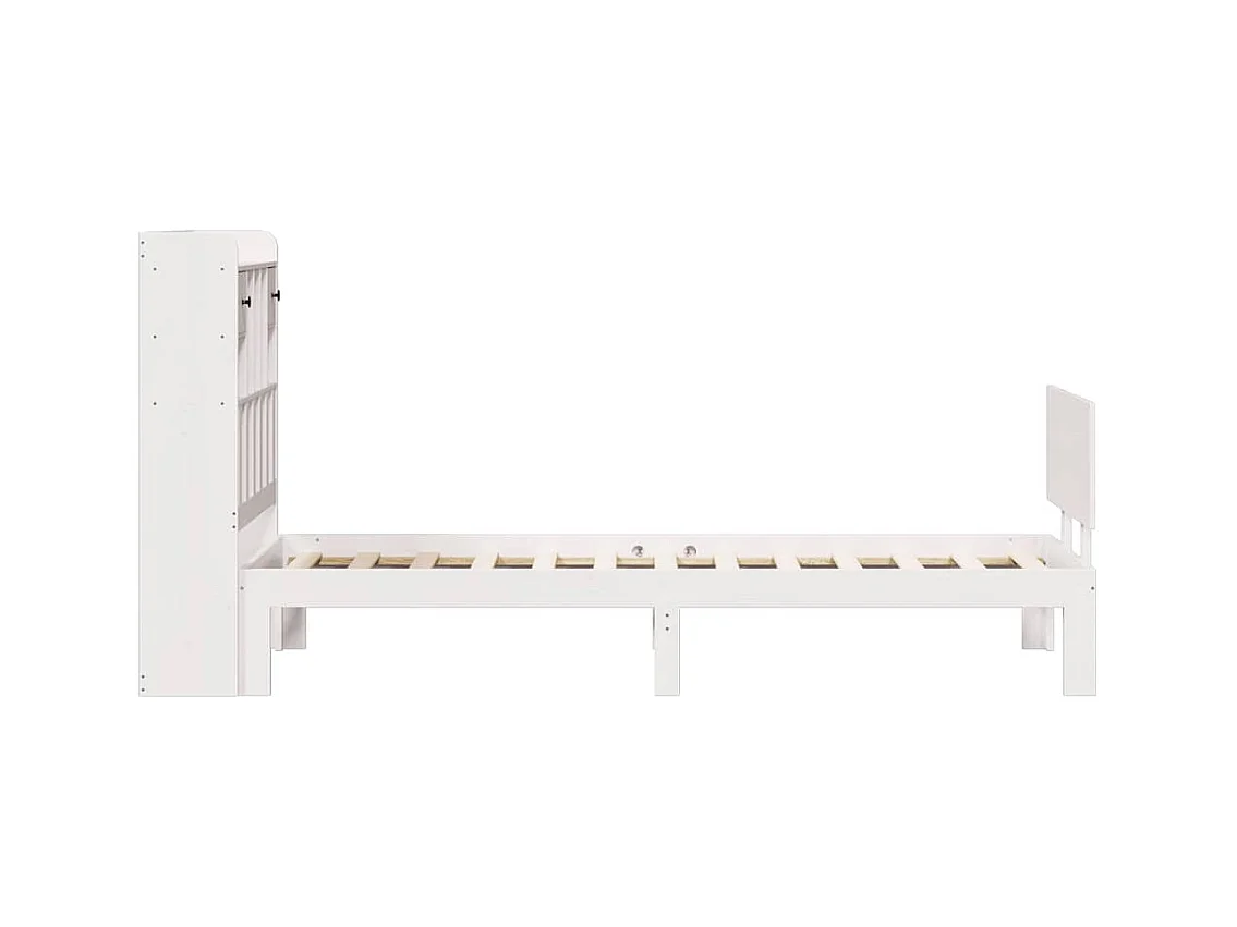 Lit bibliothèque sans matelas blanc 75x190cm bois de pin massif