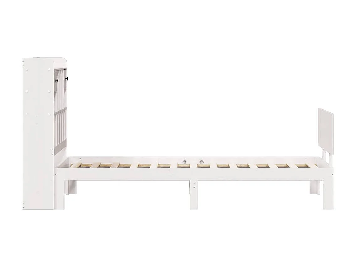 Massivholzbett mit Regal ohne Matratze Weiß 75x190 cm Kiefer