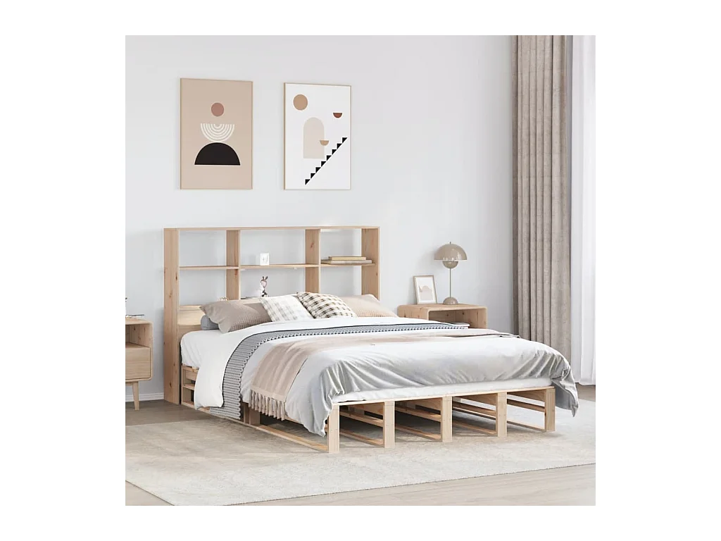 Lit bibliothèque sans matelas 160x200 cm bois massif