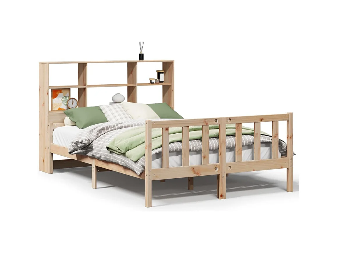 Lit bibliothèque sans matelas 160x200 cm bois massif de pin