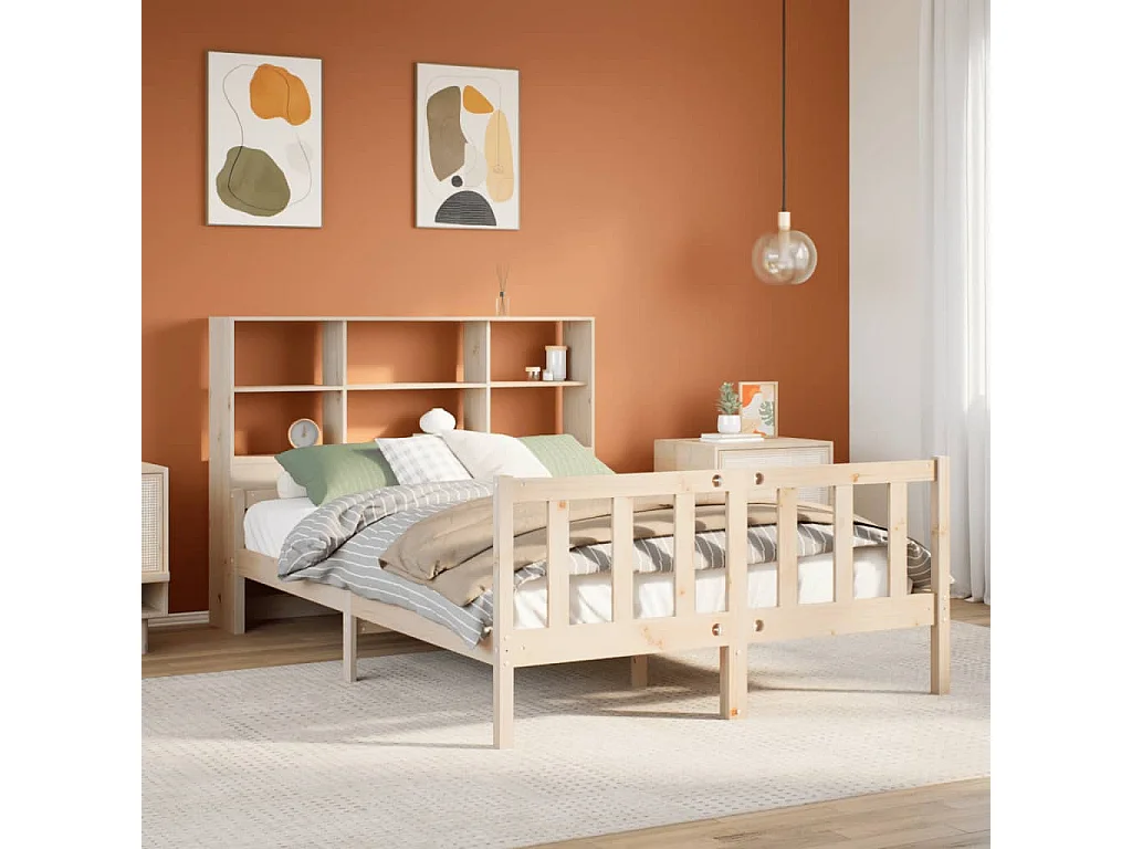 Bed met boekenkast zonder matras massief grenenhout 160x200 cm