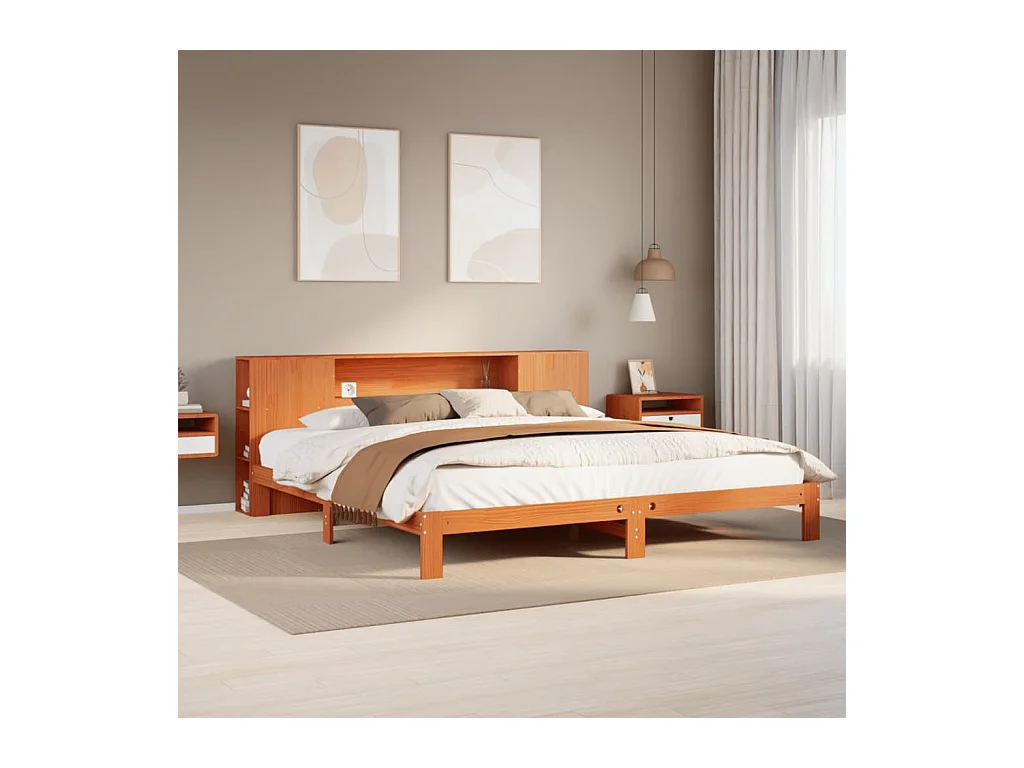 Lit bibliothèque sans matelas cire marron 180x200 cm pin massif