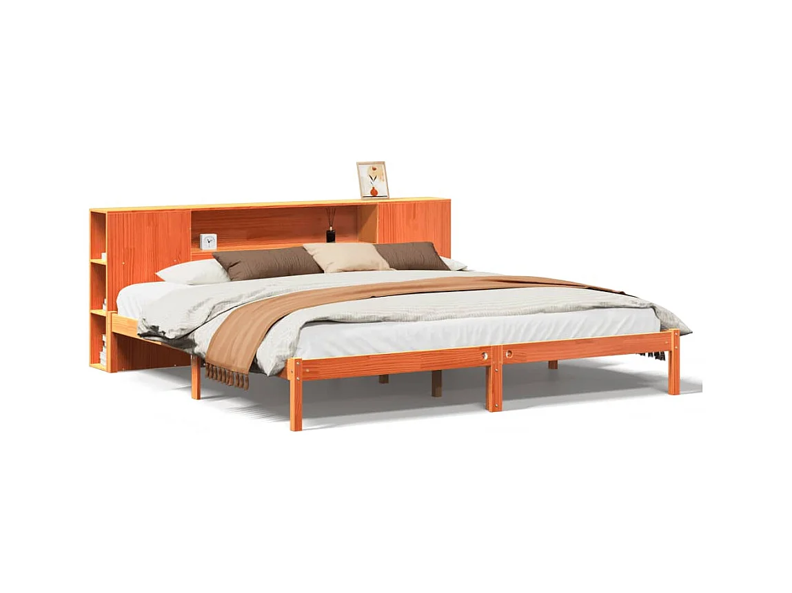 Lit bibliothèque sans matelas cire marron 180x200 cm pin massif