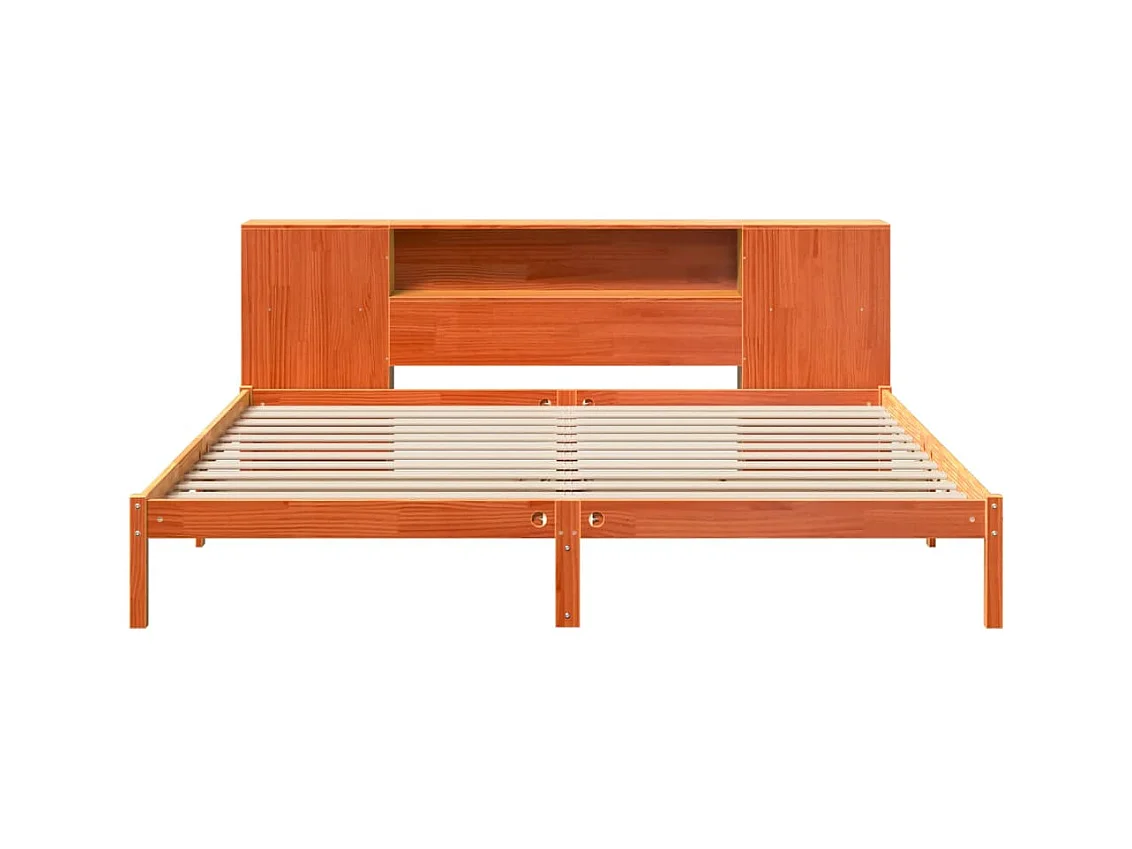 Lit bibliothèque sans matelas cire marron 180x200 cm pin massif
