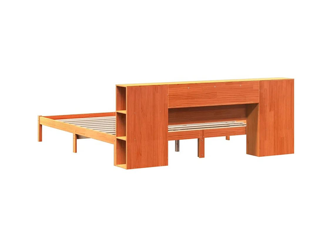 Lit bibliothèque sans matelas cire marron 180x200 cm pin massif