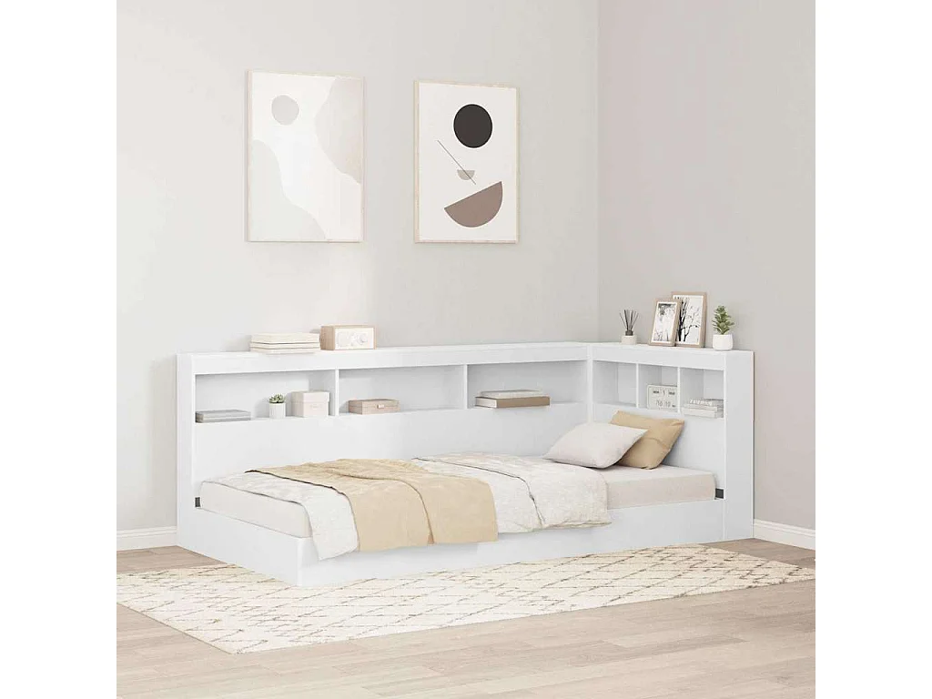 Bücherregal Bett mit Kopfteil Weiß 90 x 190 cm Holzwerkstoff