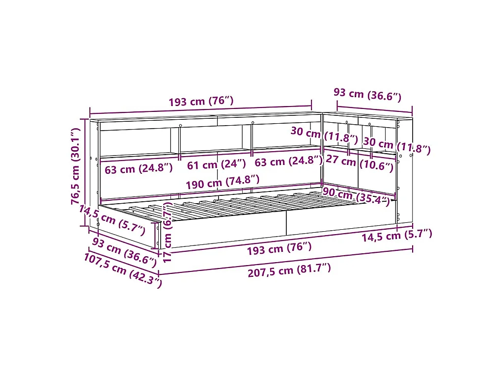 Bücherregal-Bett mit Kopfteil Weiß 90 x 190 cm Holzwerkstoff