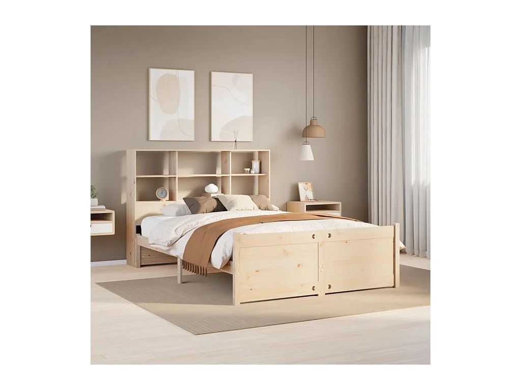 Lit bibliothèque sans matelas 150x200 cm bois massif de pin