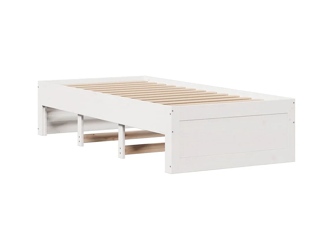 Lit bibliothèque sans matelas blanc 90x190cm bois de pin massif