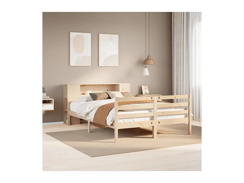 Lit bibliothèque sans matelas 140x190 cm bois de pin massif