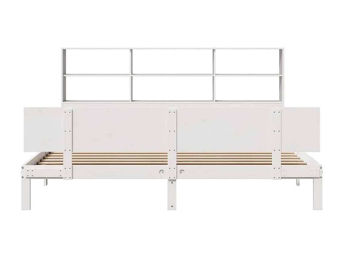 Lit bibliothèque sans matelas blanc 200x200 cm bois pin massif