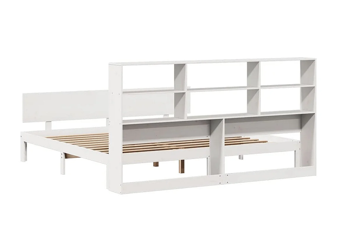 Lit bibliothèque sans matelas blanc 200x200 cm bois pin massif