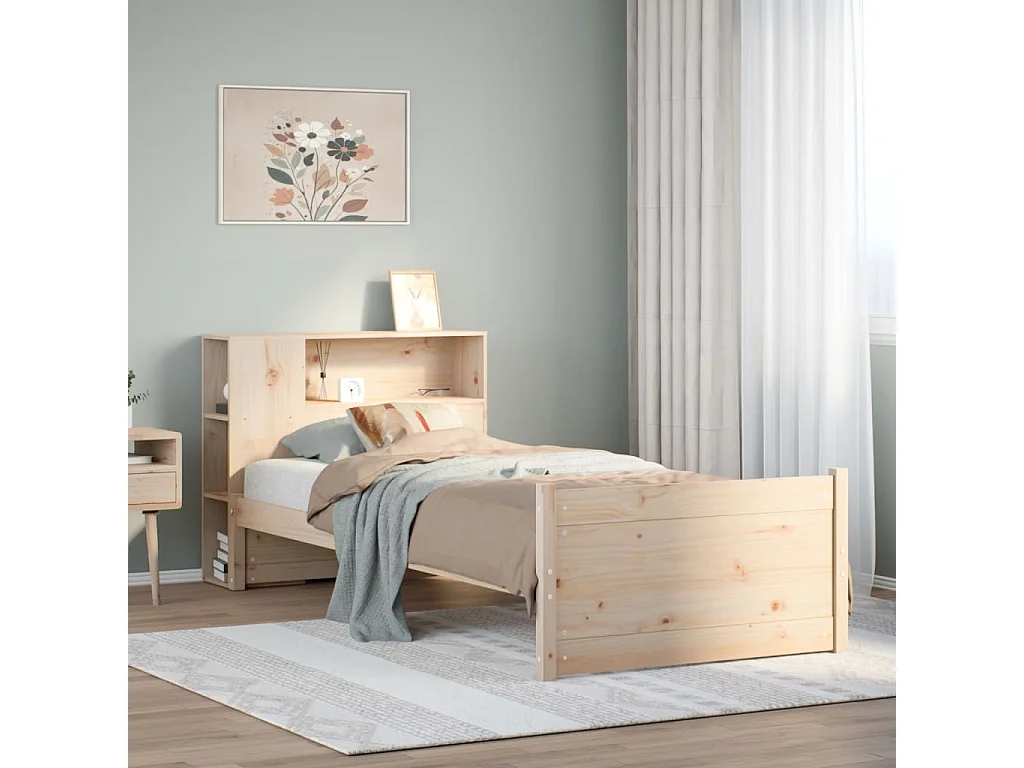 Lit bibliothèque sans matelas 75x190 cm bois de pin massif