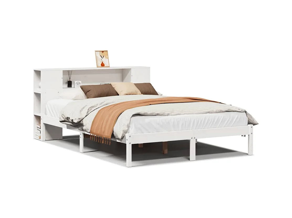Lit bibliothèque sans matelas blanc 120x190 cm bois pin massif