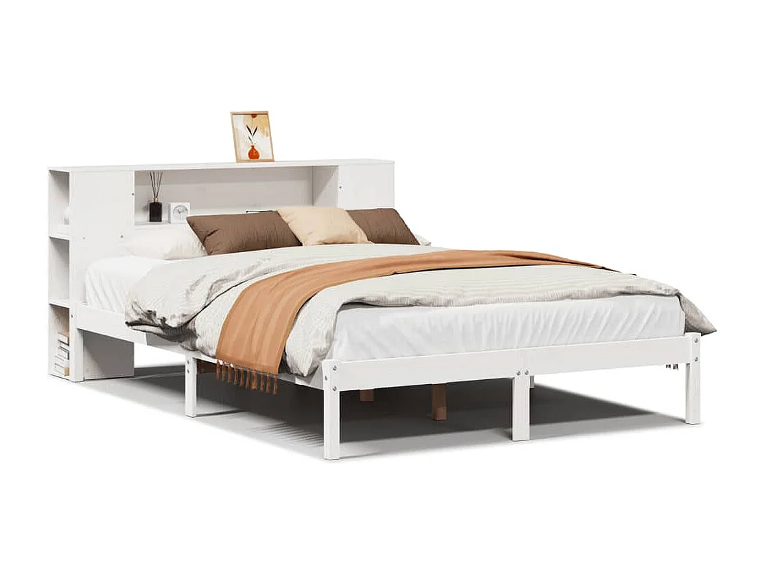 Bed met boekenkast zonder matras grenenhout wit 120x190 cm