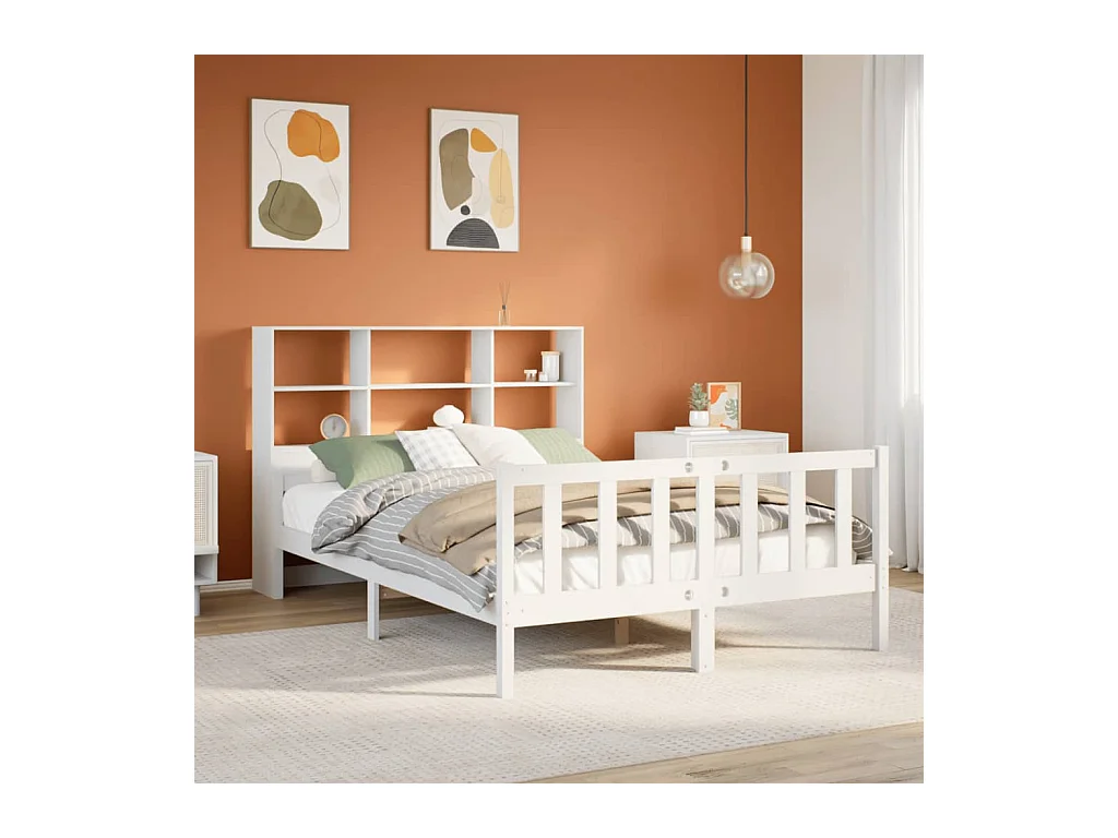 Lit bibliothèque sans matelas blanc 160x200 cm bois pin massif