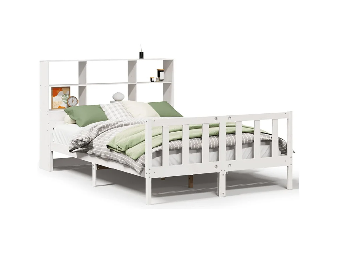 Lit bibliothèque sans matelas blanc 160x200 cm bois pin massif