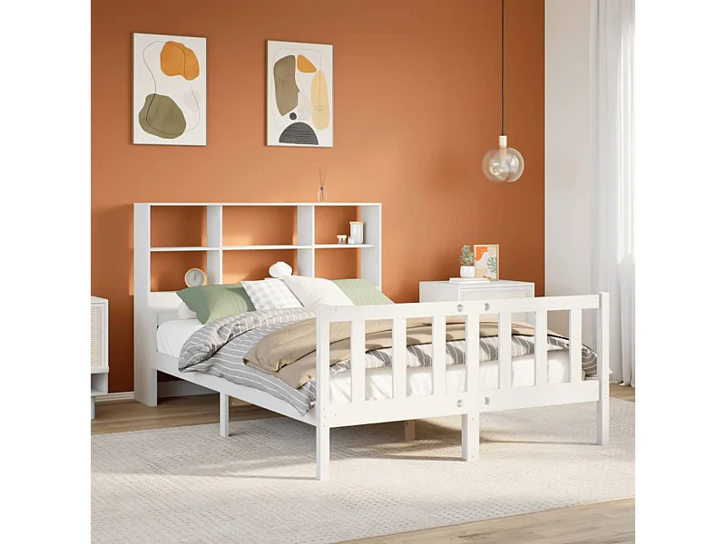 Lit bibliothèque sans matelas blanc 160x200 cm bois pin massif