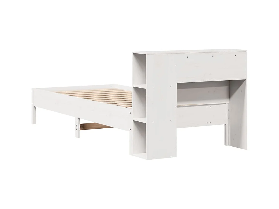 Massivholzbett mit Regal ohne Matratze Weiß 90x200 cm Kiefer