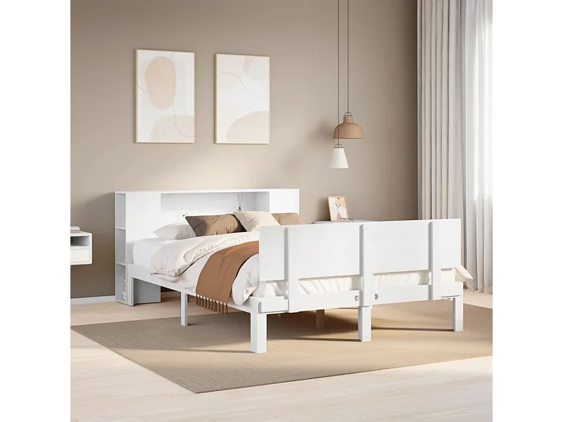 Letto Libreria senza Materasso Bianco 140x200 cm Legno di Pino