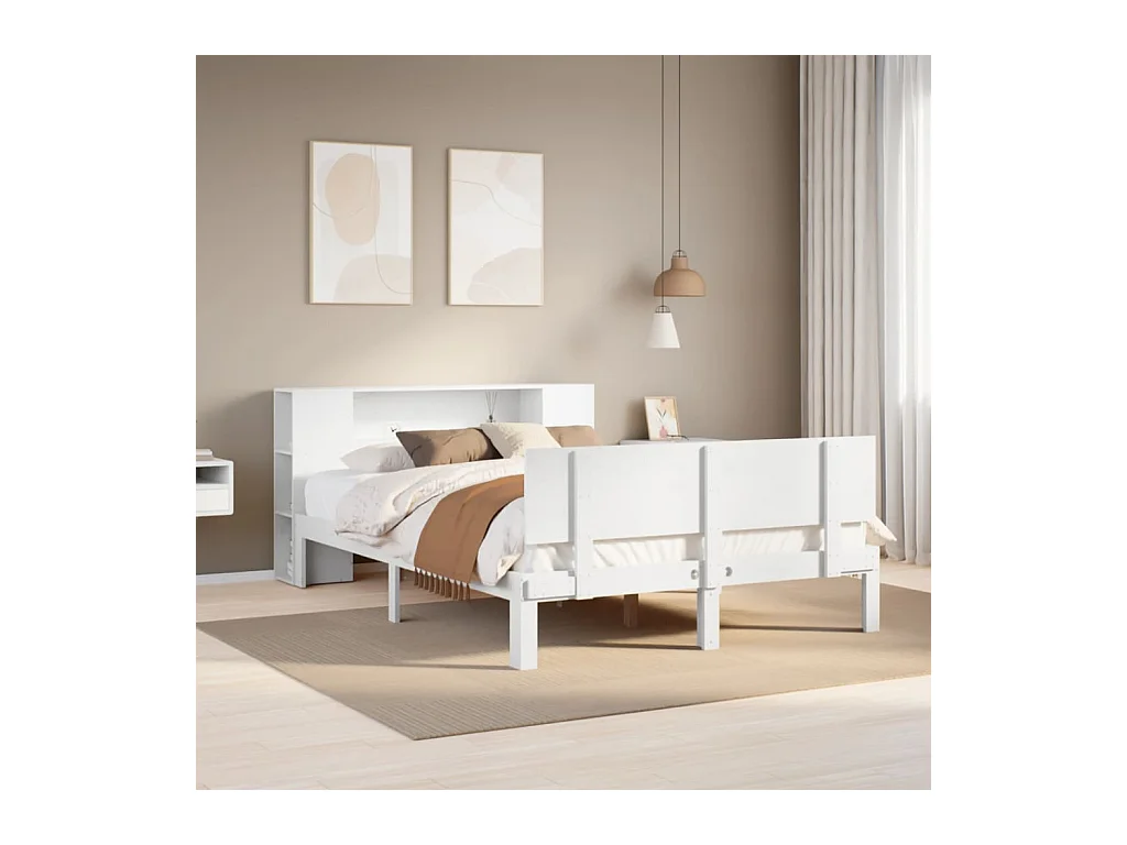 Lit bibliothèque sans matelas blanc 140x200 cm bois pin massif