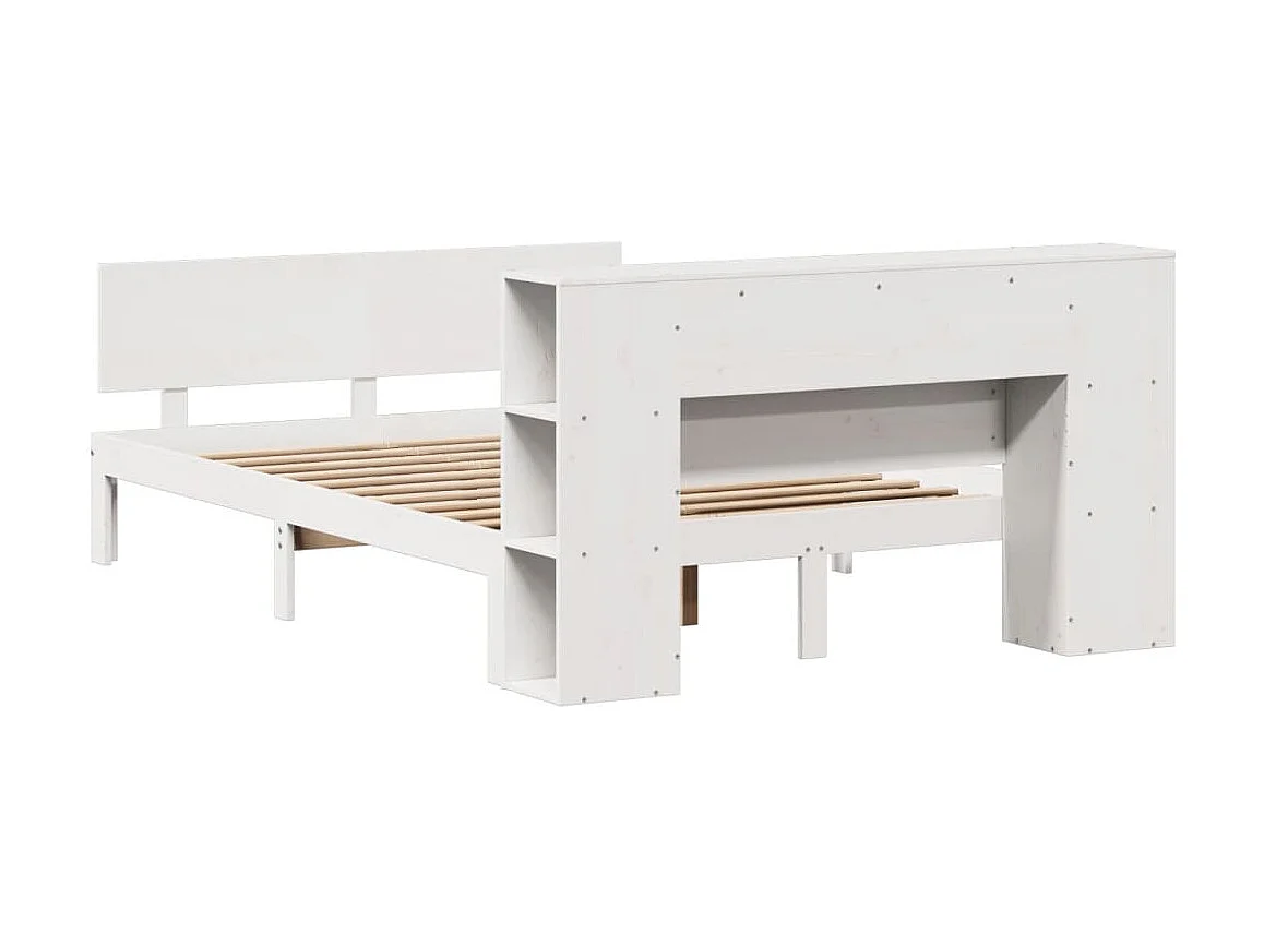 Massivholzbett mit Regal ohne Matratze Weiß 140x200 cm Kiefer