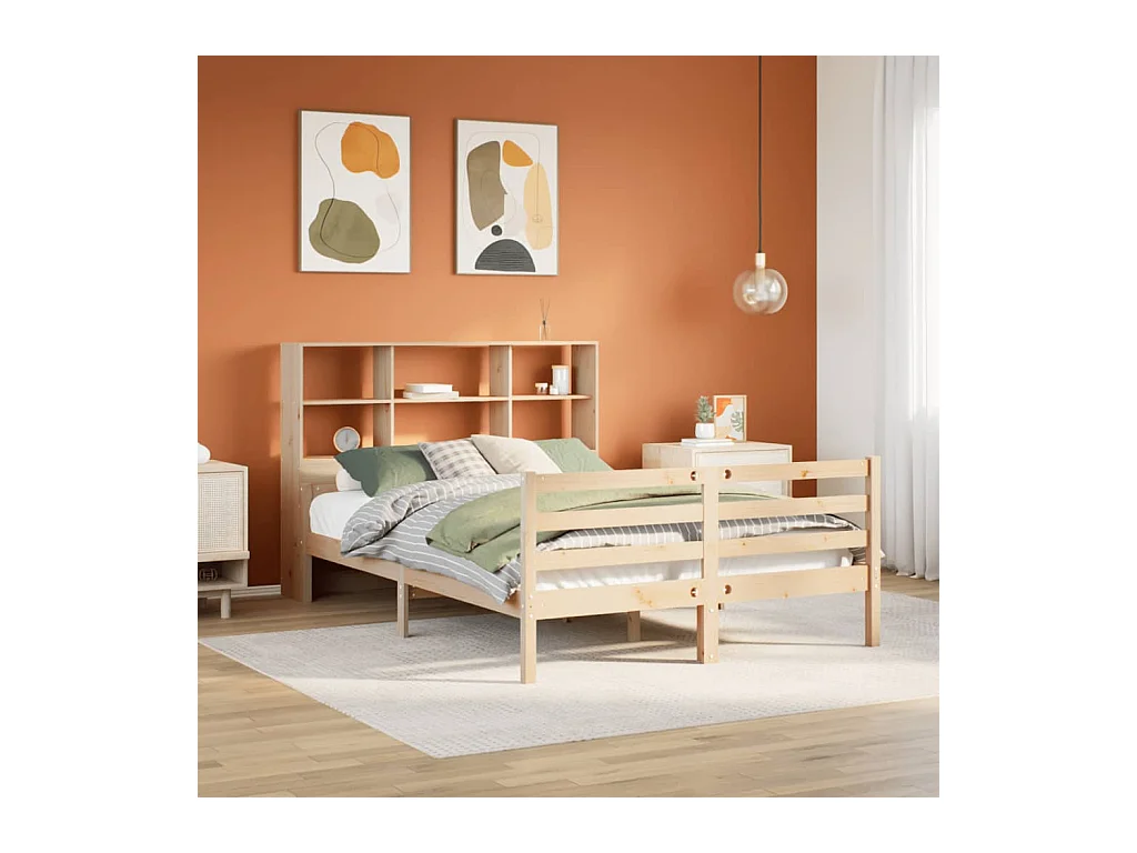 Lit bibliothèque sans matelas 140x200 cm bois massif de pin