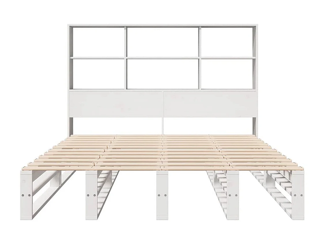 Massivholzbett mit Regal ohne Matratze Weiß 140x190 cm