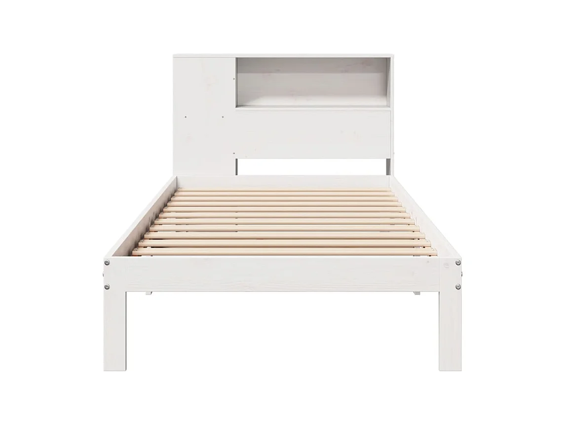 Lit bibliothèque sans matelas blanc 90x190cm bois de pin massif