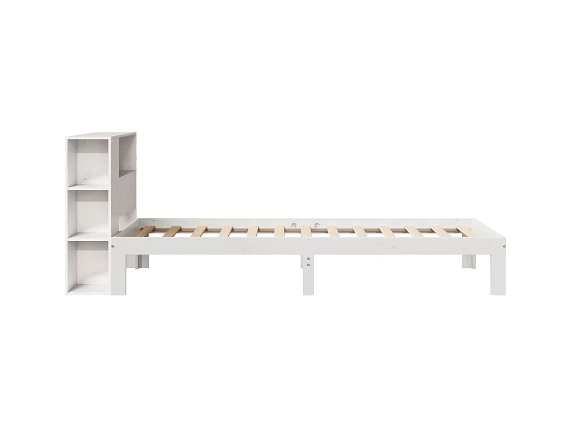 Lit bibliothèque sans matelas blanc 90x190cm bois de pin massif