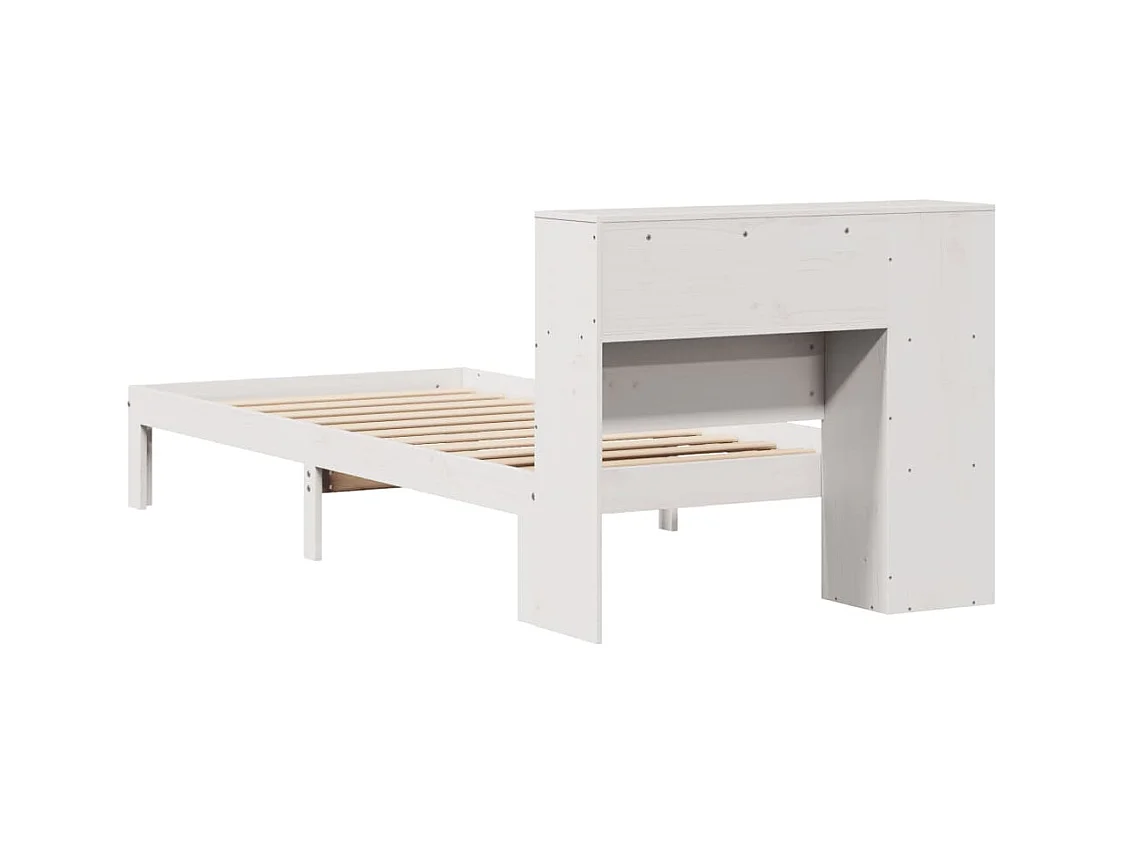 Lit bibliothèque sans matelas blanc 90x190cm bois de pin massif