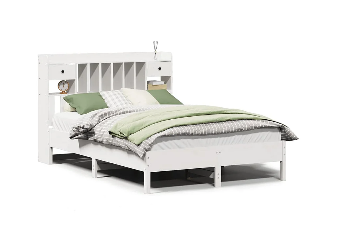 Bed met boekenkast zonder matras grenenhout wit 150x200 cm