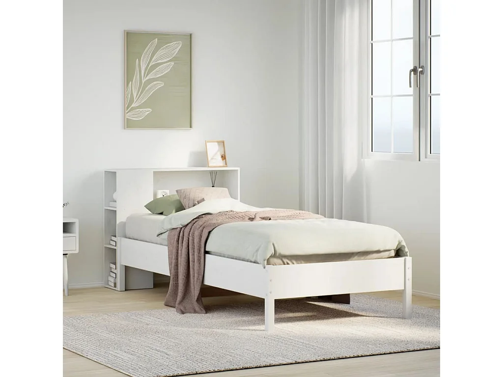 Bed met boekenkast zonder matras grenenhout wit 90x190 cm