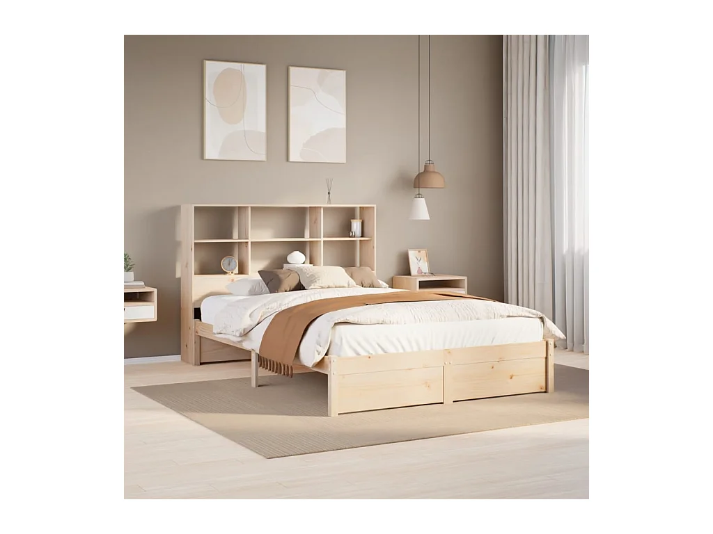 Lit bibliothèque sans matelas 135x190 cm bois de pin massif