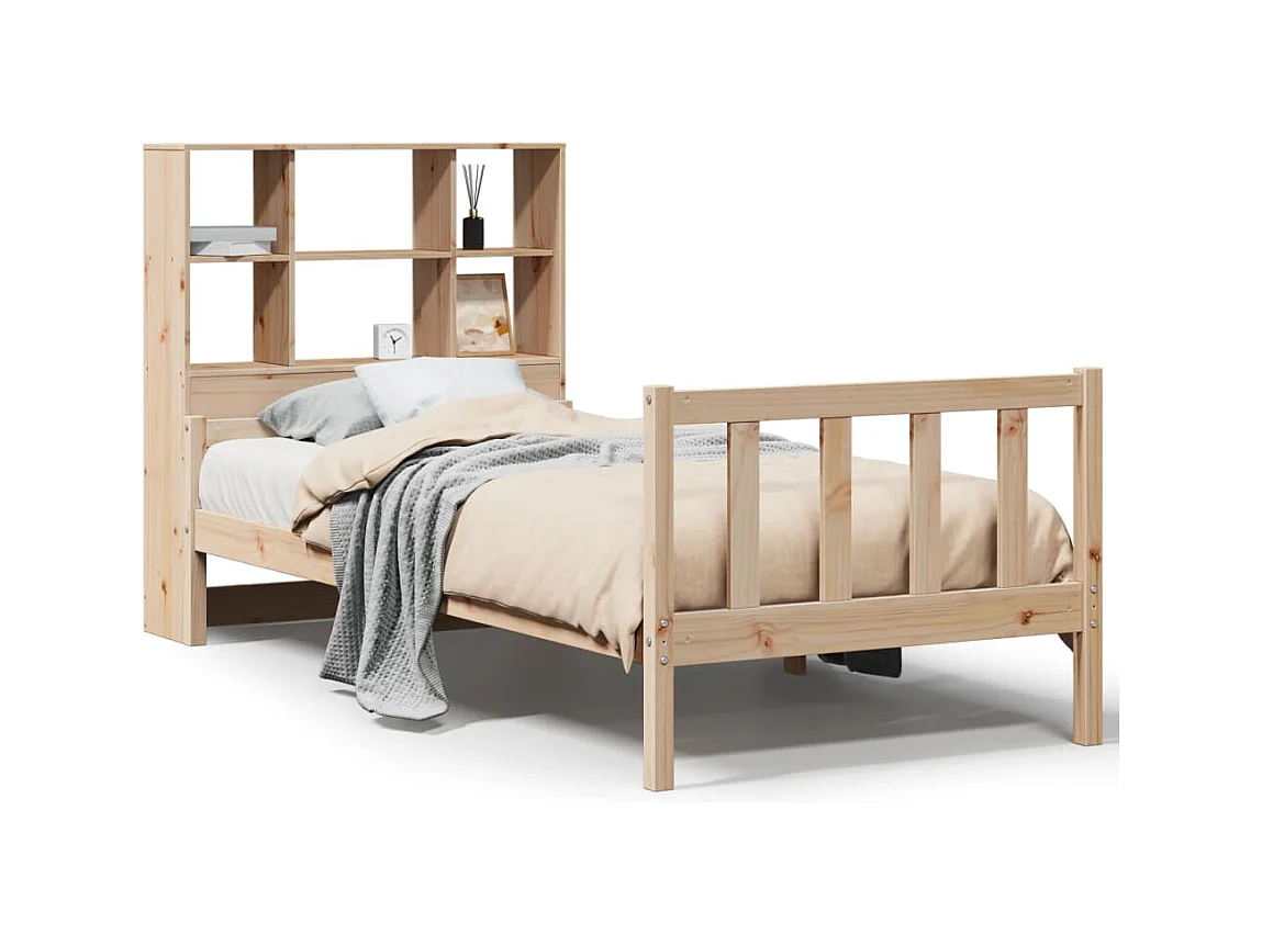 Lit bibliothèque sans matelas 100x200 cm bois massif de pin