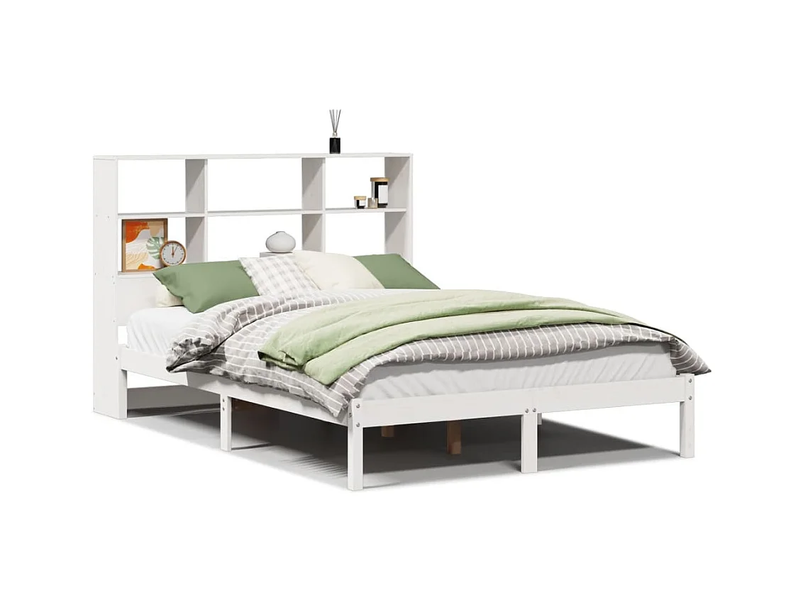 Lit bibliothèque sans matelas blanc 160x200 cm bois pin massif
