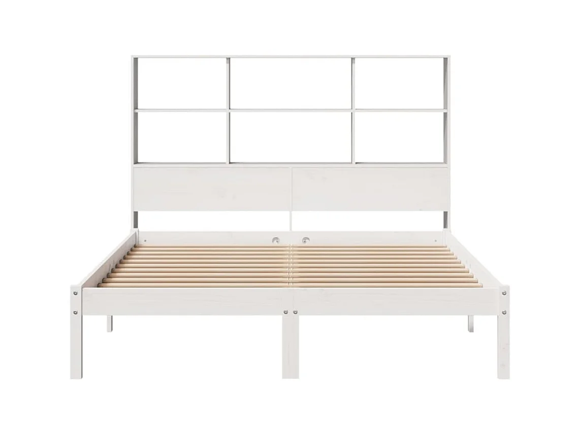 Lit bibliothèque sans matelas blanc 160x200 cm bois pin massif
