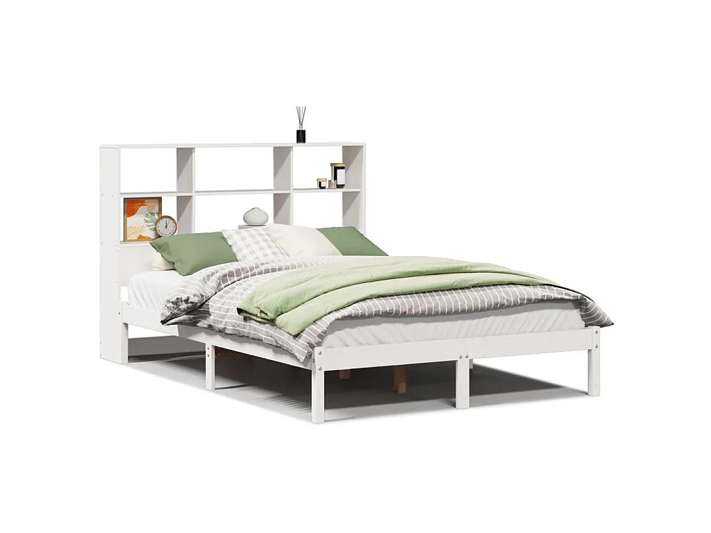 Cama com estante sem colchão 160x200 cm pinho maciço branco