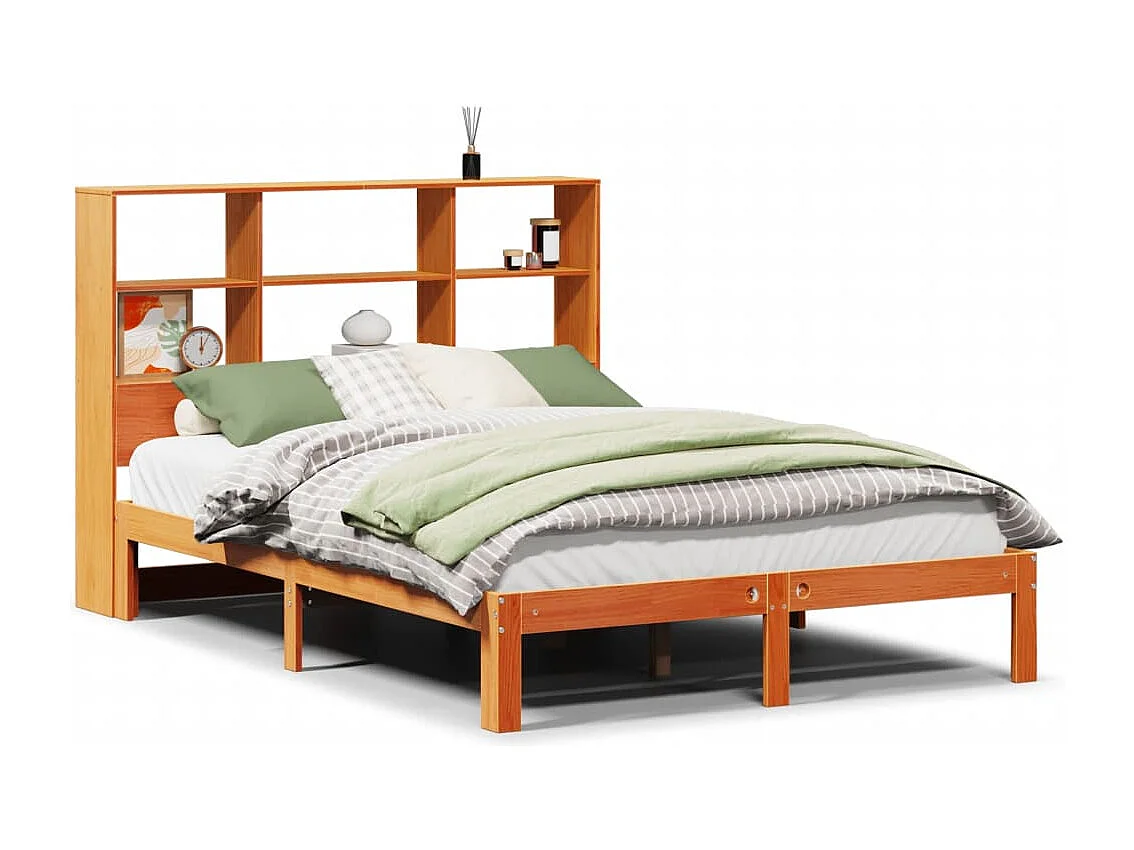 Letto Libreria senza Materasso Marrone Cera 140x190 cm in Pino